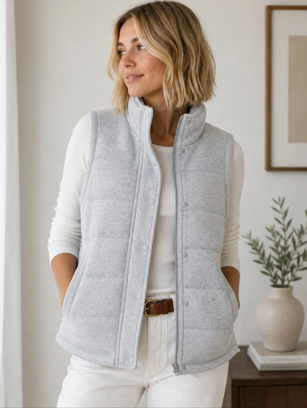 Croft & Barrow Gray Quilted Fleece Vest Women’s L Full Zip Puffer Casual Layerin - Picture 1 of 13